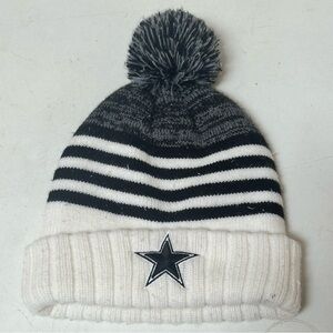 NFL Dallas Cowboys Kids Striped Black and White Pom-Pom Cap Beanie